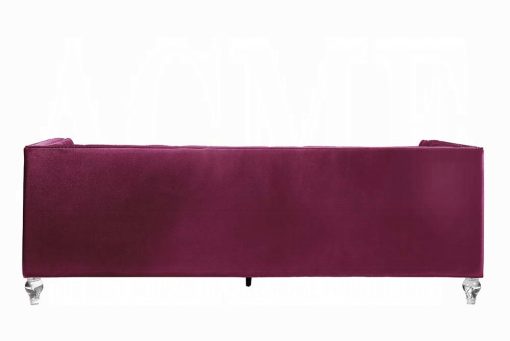 Acme Heibero Burgundy Velvet Sofa with 2 Pillows - Image 5