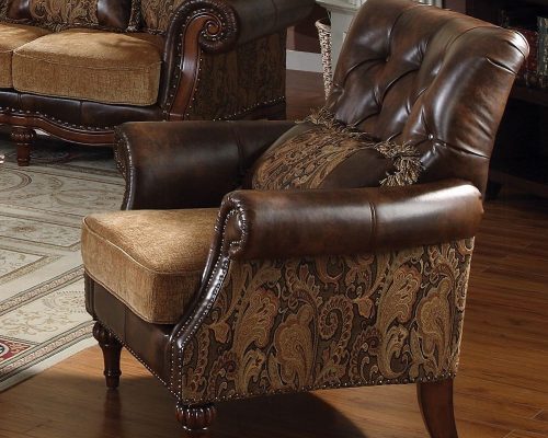 Acme Dreena Two Tone Brown Synthetic Leather & Chenille Cherry Chair with Pillow