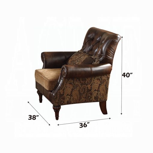 Acme Dreena Two Tone Brown Synthetic Leather & Chenille Cherry Chair with Pillow - Image 3