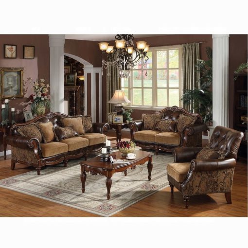 Acme Dreena Two Tone Brown Synthetic Leather & Chenille Cherry Chair with Pillow - Image 5