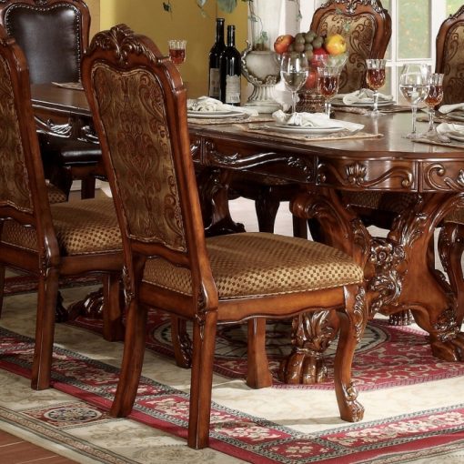 Acme Dresden Fabric & Cherry Oak Side Chair - Set of 2