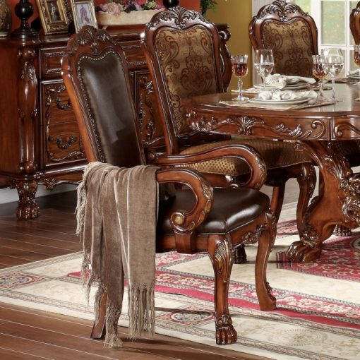 Acme Dresden Synthetic Leather & Cherry Oak Arm Chair - Set of 2