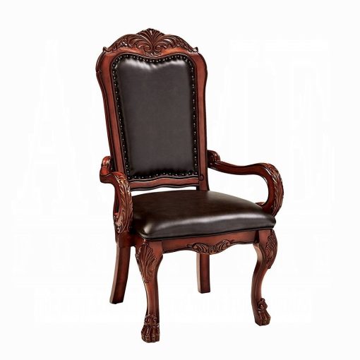 Acme Dresden Synthetic Leather & Cherry Oak Arm Chair - Set of 2 - Image 2