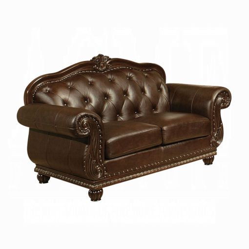 Acme Anondale Espresso Top Grain Leather Match & Cherry Loveseat - Image 2