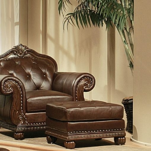 Acme Anondale Espresso Top Grain Leather Match & Cherry Ottoman