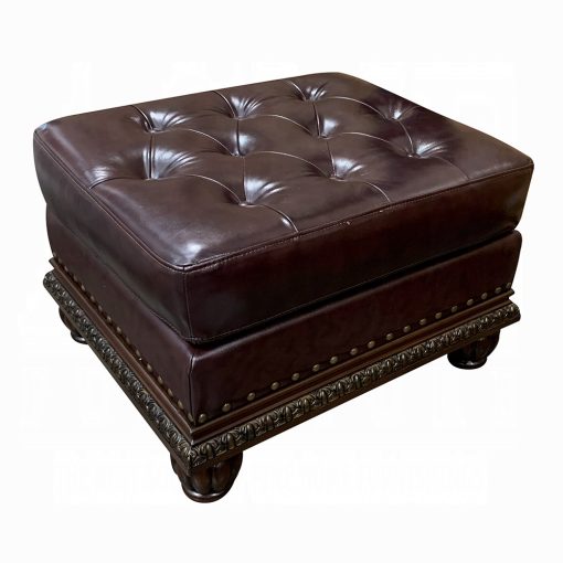 Acme Anondale Espresso Top Grain Leather Match & Cherry Ottoman - Image 2