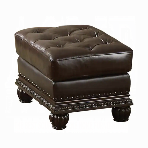 Acme Anondale Espresso Top Grain Leather Match & Cherry Ottoman - Image 3
