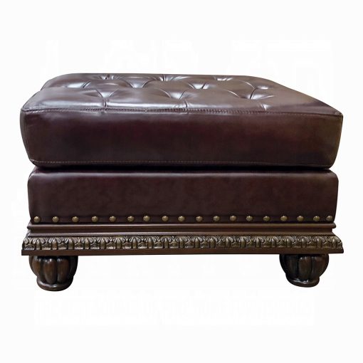 Acme Anondale Espresso Top Grain Leather Match & Cherry Ottoman - Image 4