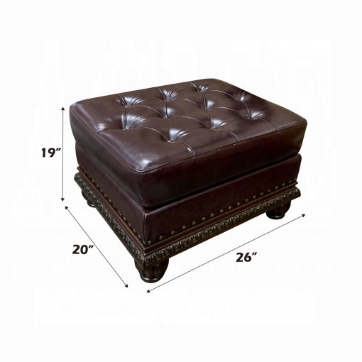 Acme Anondale Espresso Top Grain Leather Match & Cherry Ottoman - Image 6