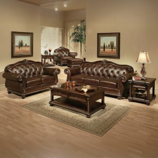 Acme Anondale Espresso Top Grain Leather Match & Cherry Ottoman - Image 5