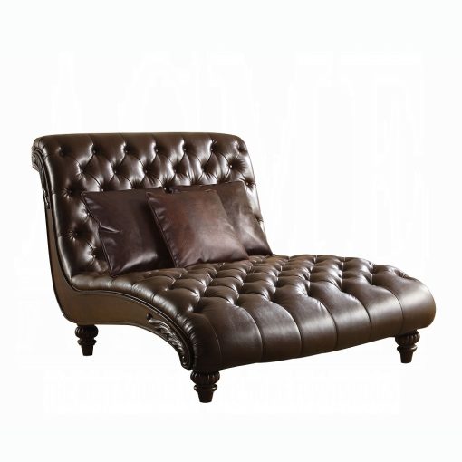 Acme Anondale Two Tone Brown Synthetic Leather & Brown Chaise with 3 Pillows - Image 2