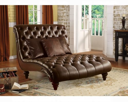 Acme Anondale Two Tone Brown Synthetic Leather & Brown Chaise with 3 Pillows