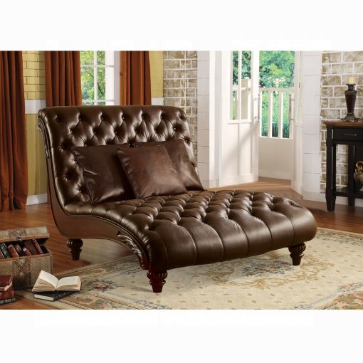 Acme Anondale Two Tone Brown Synthetic Leather & Brown Chaise with 3 Pillows