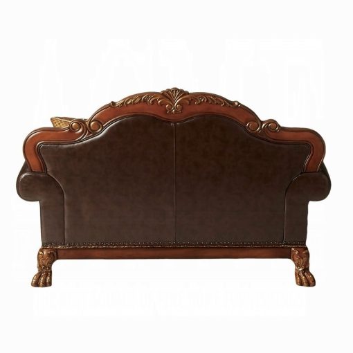 Acme Dresden Brown Synthetic Leather & Chenille, Cherry Oak Loveseat with 2 Pillows - Image 3