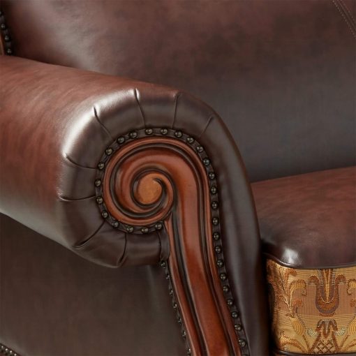 Acme Dresden Brown Synthetic Leather & Chenille, Cherry Oak Chair with Pillow - Image 3