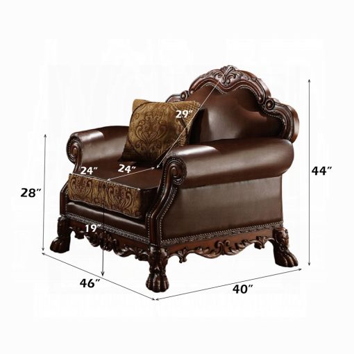 Acme Dresden Brown Synthetic Leather & Chenille, Cherry Oak Chair with Pillow - Image 5