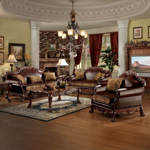 Acme Dresden Brown Synthetic Leather & Chenille, Cherry Oak Chair with Pillow - Image 4