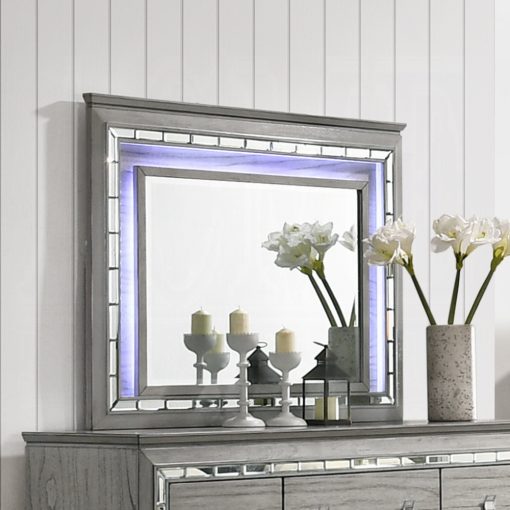 Acme Antares Light Gray Oak Mirror with Led