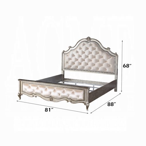 Acme Esteban Ivory Velvet & Antique Champagne Eastern King Bed - Image 3