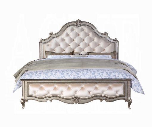 Acme Esteban Ivory Velvet & Antique Champagne Eastern King Bed - Image 2