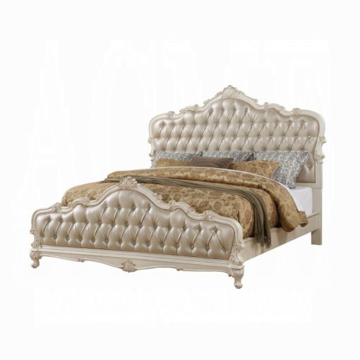 Acme Chantelle Rose Gold Synthetic Leather & Pearl White Bed - Image 2