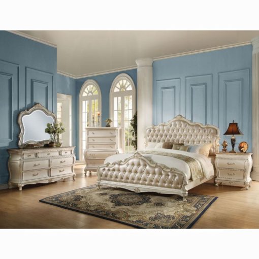 Acme Chantelle Rose Gold Synthetic Leather & Pearl White Bed - Image 5
