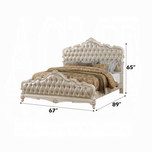 Acme Chantelle Rose Gold Synthetic Leather & Pearl White Bed - Image 3