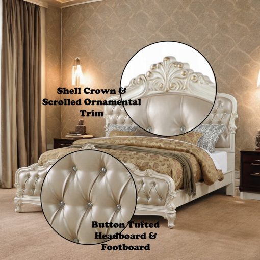Acme Chantelle Rose Gold Synthetic Leather & Pearl White Bed - Image 4