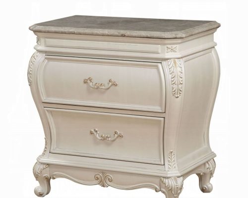 Acme Chantelle Pearl White Nightstand with Marble Top