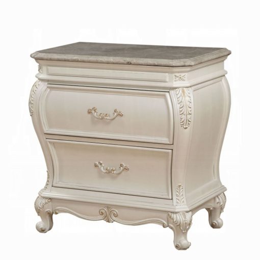 Acme Chantelle Pearl White Nightstand with Marble Top