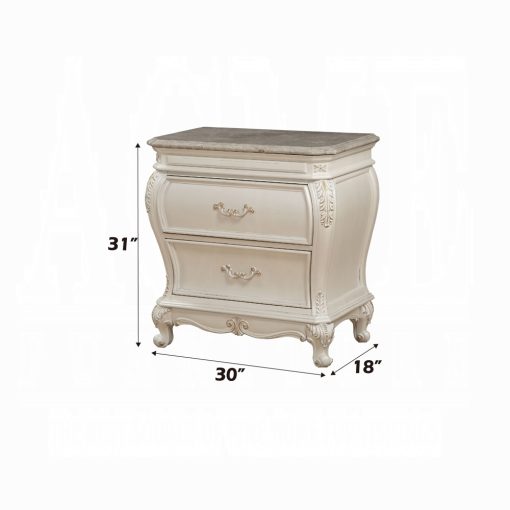 Acme Chantelle Pearl White Nightstand with Marble Top - Image 2