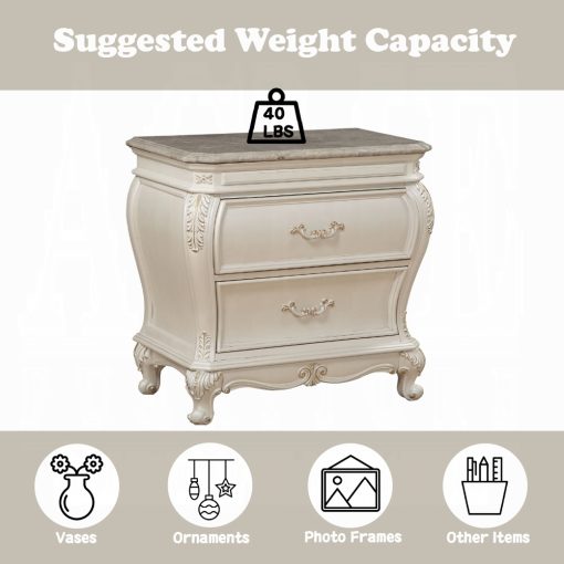 Acme Chantelle Pearl White Nightstand with Marble Top - Image 3