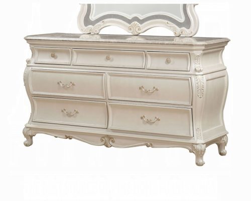 Acme Chantelle Pearl White Dresser with Marble Top