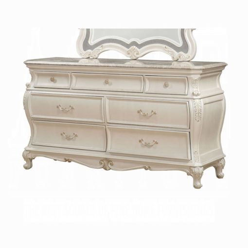 Acme Chantelle Pearl White Dresser with Marble Top
