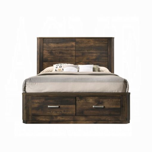 Acme Elettra Rustic Walnut Queen Bed with Storage - Image 3