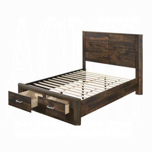 Acme Elettra Rustic Walnut Queen Bed with Storage - Image 4