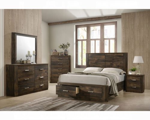 Acme Elettra Rustic Walnut Queen Bed with Storage