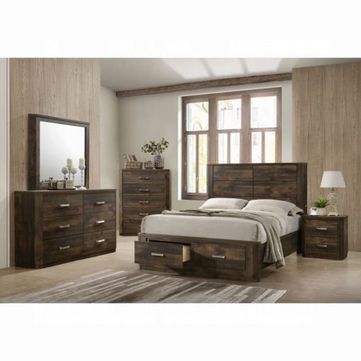 Acme Elettra Rustic Walnut Queen Bed with Storage