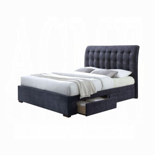 Acme Drorit Dark Gray Fabric Eastern King Bed with Storage - Image 2