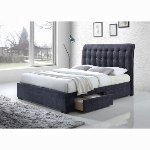 Acme Drorit Dark Gray Fabric Eastern King Bed with Storage