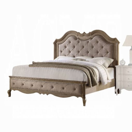 Acme Chelmsford Beige Fabric & Antique Taupe Bed - Image 2