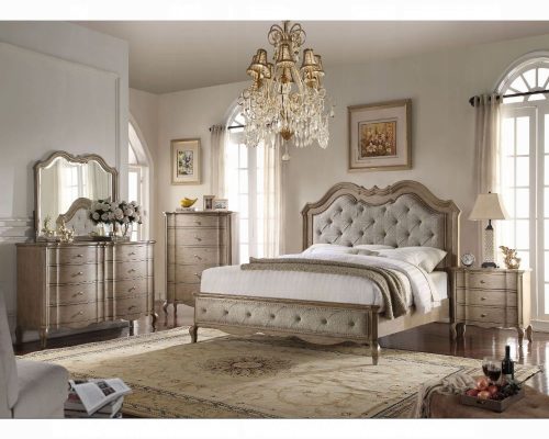 Acme Chelmsford Beige Fabric & Antique Taupe Bed