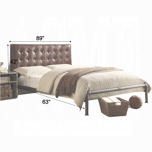 Acme Brancaster Vintage Brown Top Grain Leather Queen Bed - Image 3