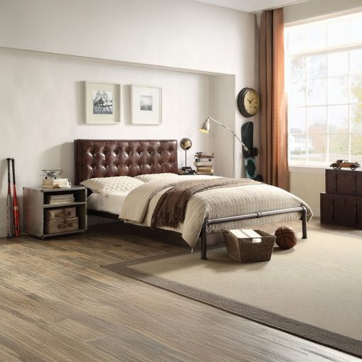Acme Brancaster Vintage Brown Top Grain Leather Queen Bed - Image 4