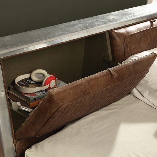 Acme Brancaster Retro Brown Top Grain Leather & Aluminum Queen Bed - Image 3