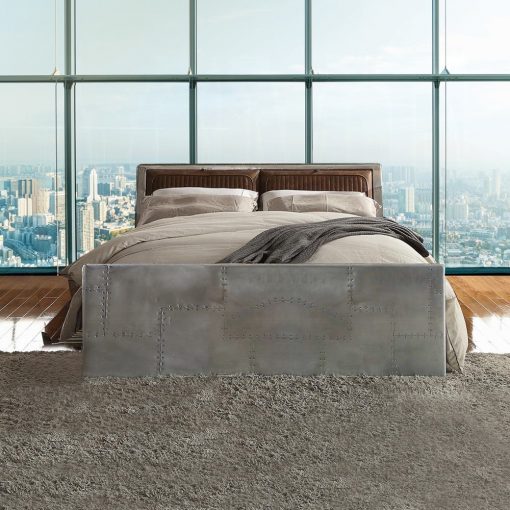 Acme Brancaster Retro Brown Top Grain Leather & Aluminum Queen Bed - Image 4