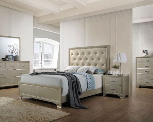 Acme Carine Synthetic Leather & Champagne Queen Bed