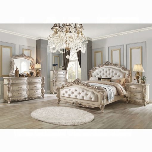 Acme Gorsedd Fabric & Golden Ivory Bed