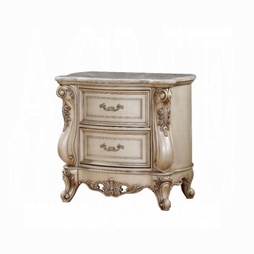 Acme Gorsedd Natural Marble Top & Golden Ivory Nightstand