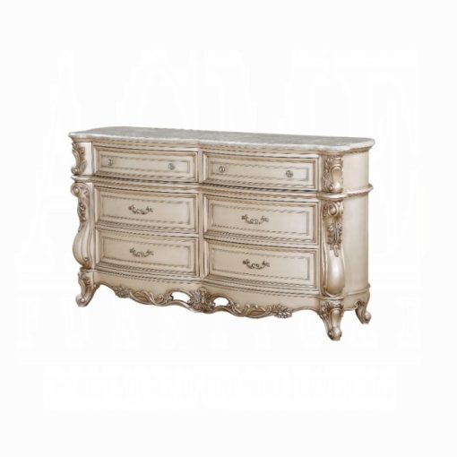 Acme Gorsedd Natural Marble Top & Golden Ivory Dresser